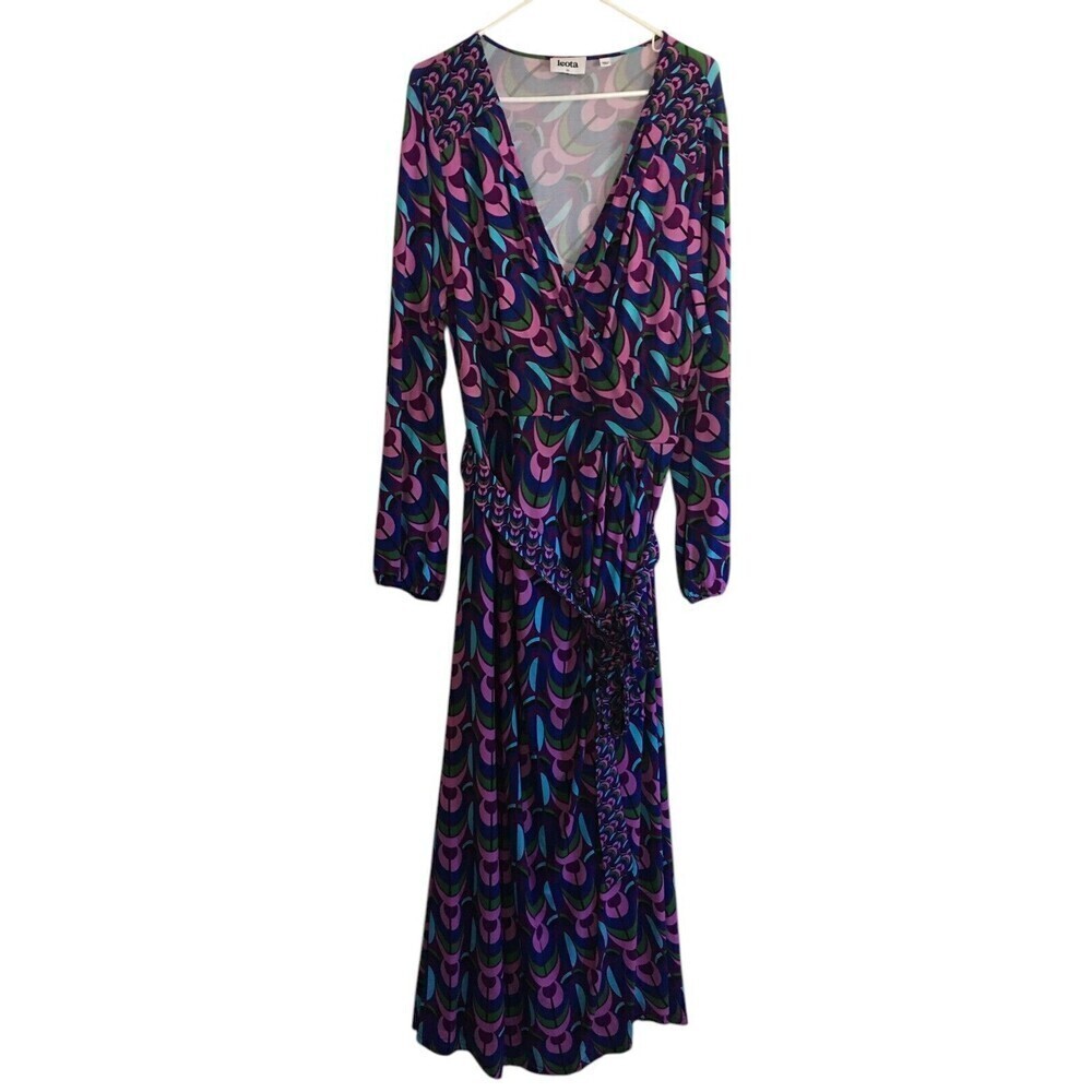 Leota Dress Women's Size 1X Purple Multicolor Geometric Pattern Long Sleeve